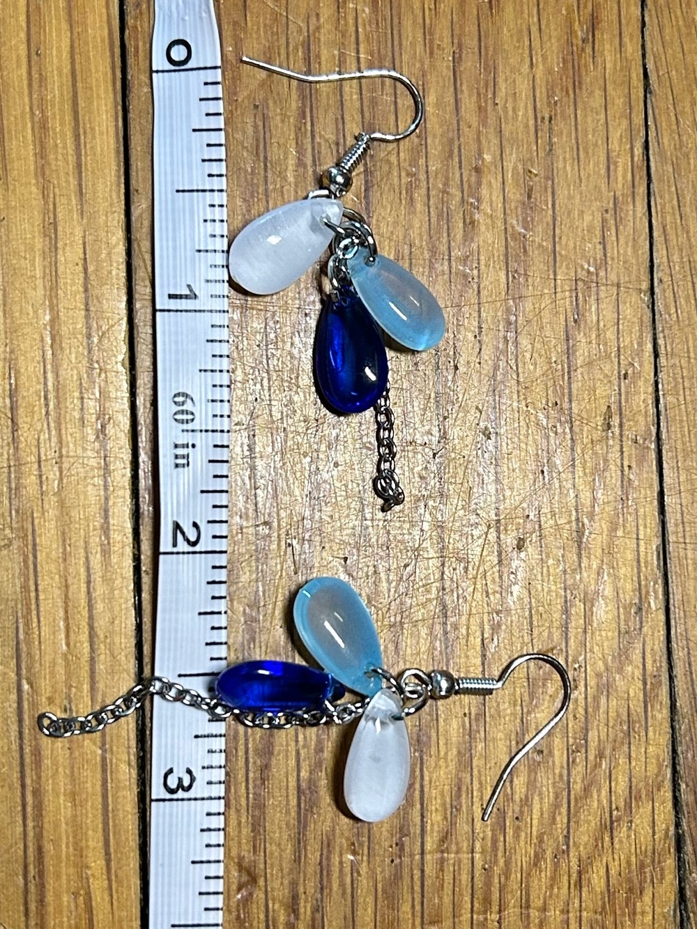 3/$25 Dainty Blue & White Glass Teardrop Dangle Earrings - Picture 4 of 7